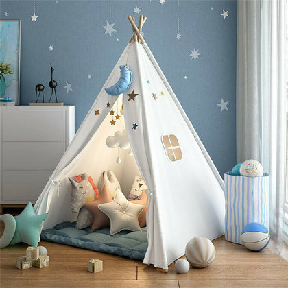 Cotton Canvas Kids Teepee Tent Children Wigwam Indoor Outdoor Play House 4 Poles