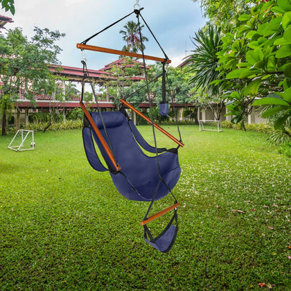 Hammock Hanging Chair Air Deluxe Sky Swing Outdoor Chair Solid Wood 250lbs Blue