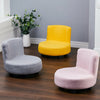 Home Small Sofa Chair Linen Fabric Padded Footstool With Black Wood Leg