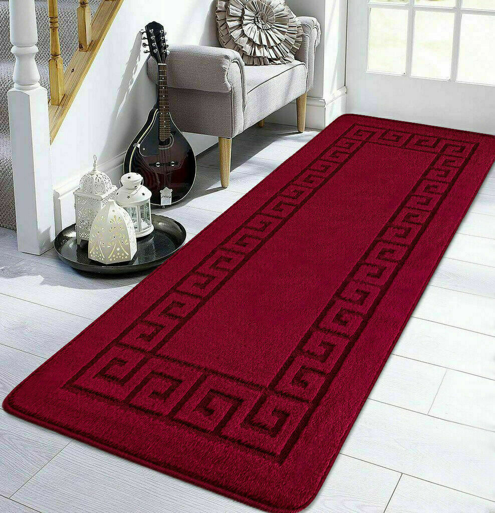 ZVEZVI Rug Runner Hallway Kitchen Non-Slip Washable Grey and Red Vintage  Sold by the Metre