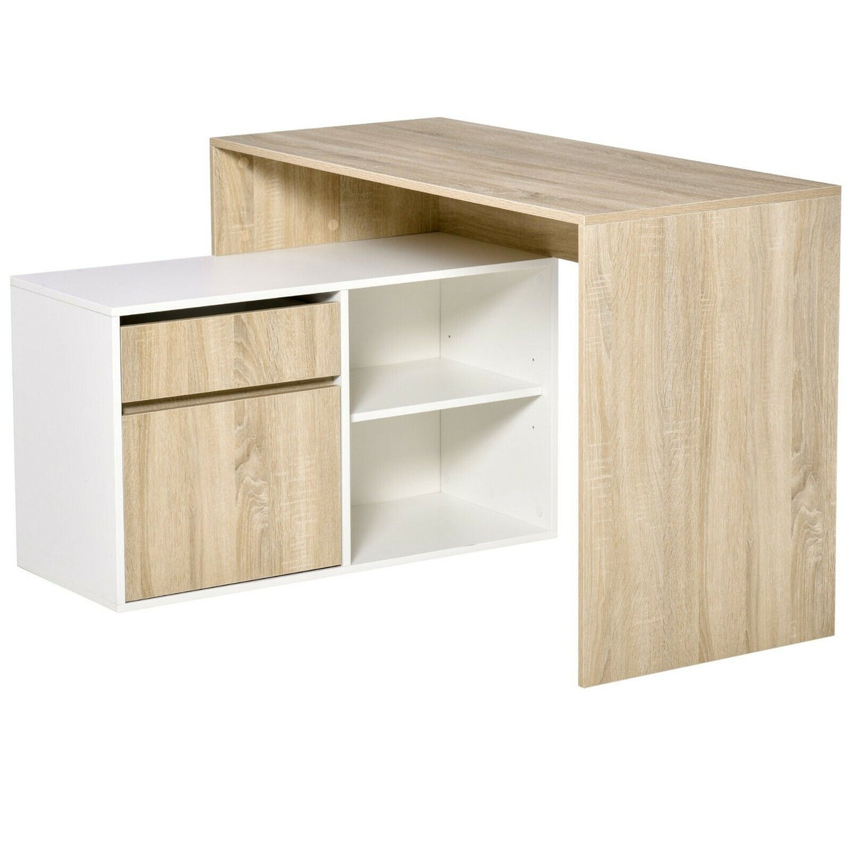 Oak Corner Desk L Shaped Storage Cabinet Computer Table Home Office Fu ...