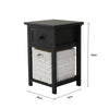 A Pair of Wooden Bedside Tables Night Stand Cabinet Storage Drawer Wicker Basket
