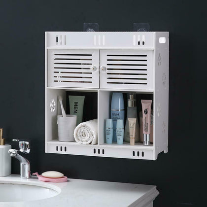 Modern Bathroom Shelf Cabinet Storage Two Doors Two Tiers Wall Home