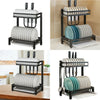2 Tier Kitchen Steel Dish Cutlery Cup Drainer Rack Drip Tray Plates Bowls Holder