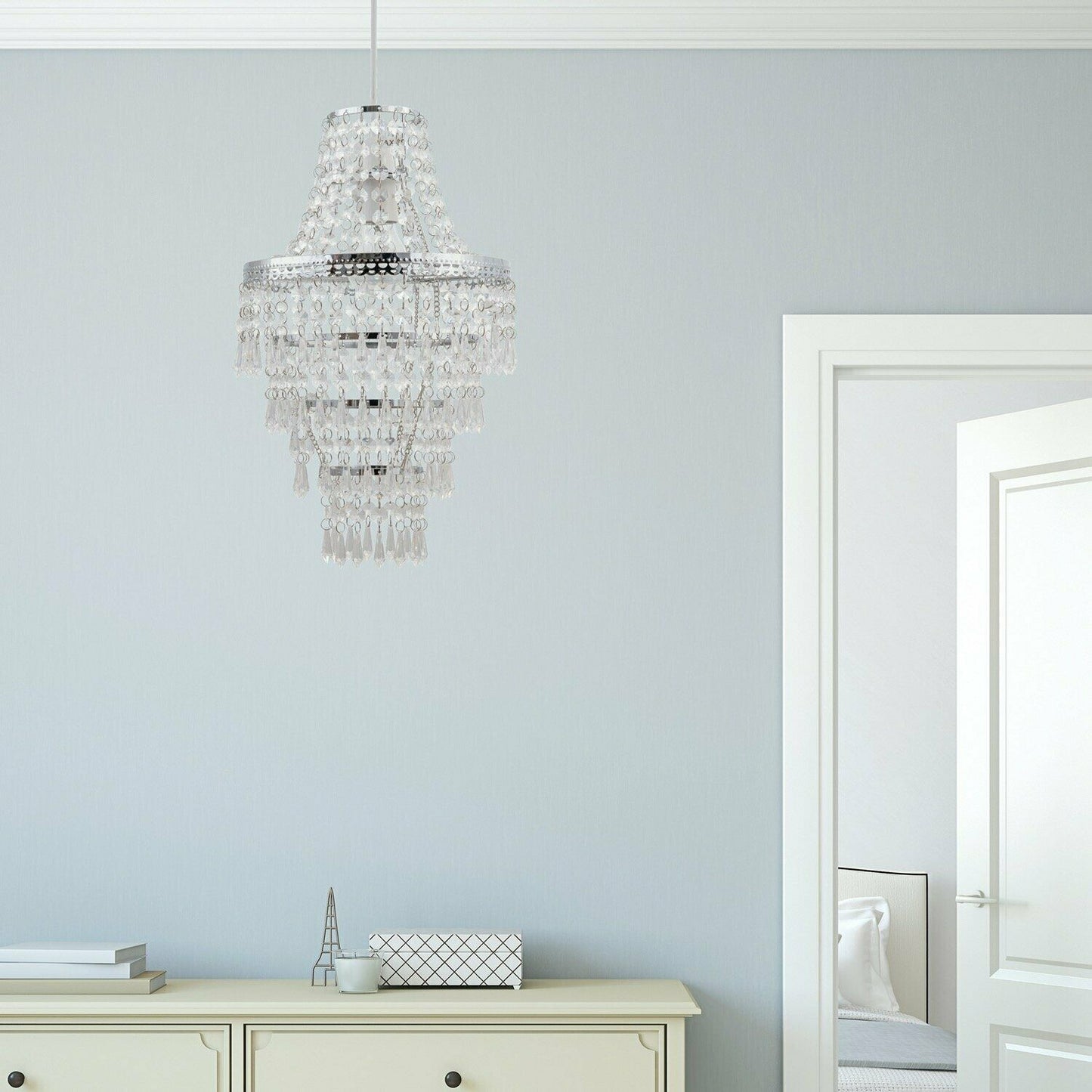 Set of 2 Chrome Chandelier Style Acrylic Crystal Easy Fit Ceiling Light Shades