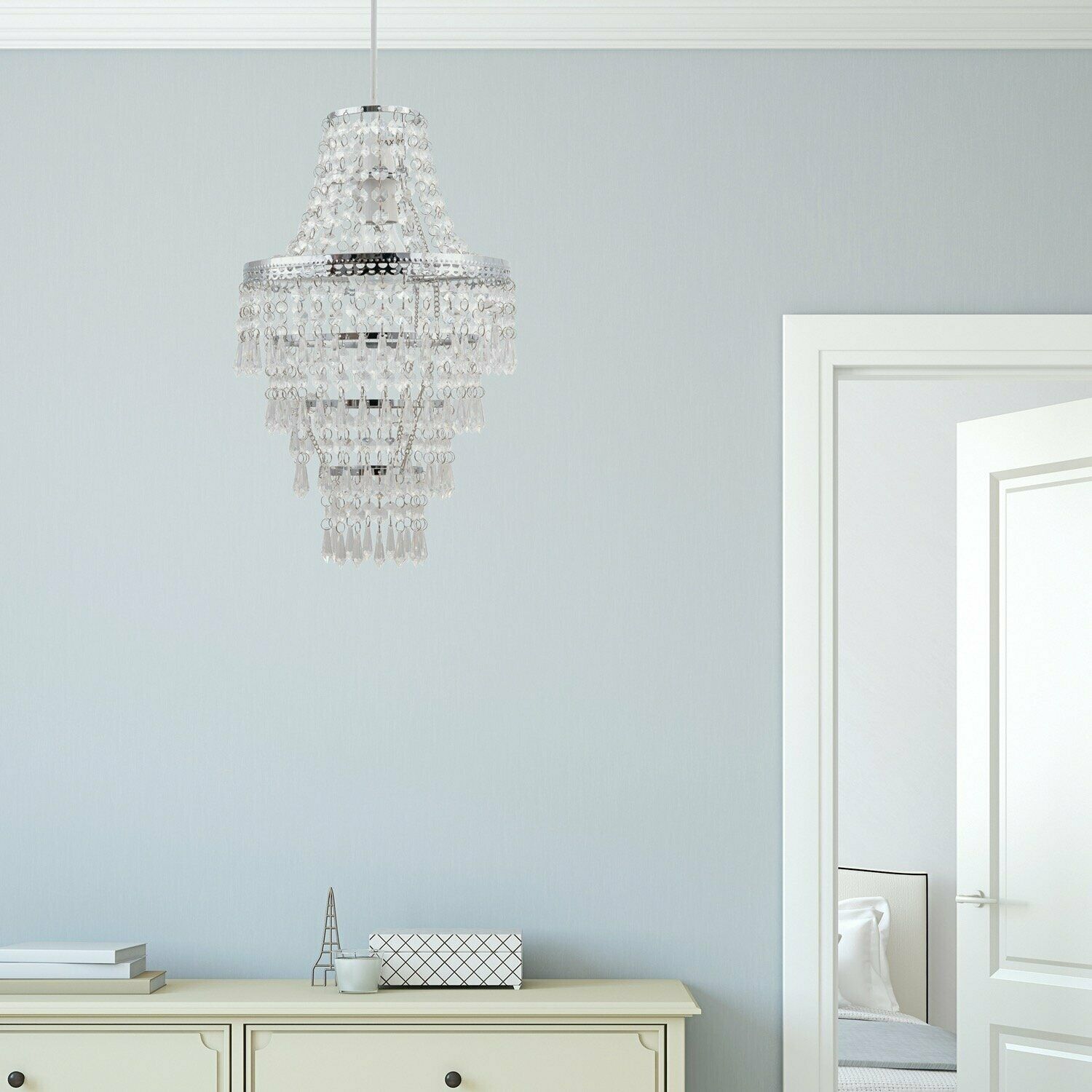 Set of 2 Chrome Chandelier Style Acrylic Crystal Easy Fit Ceiling Light Shades