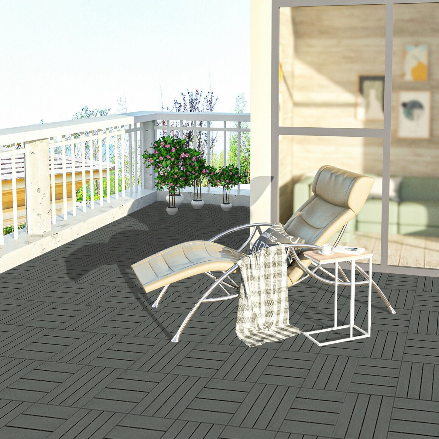 11x WPC Decking Tiles Garden Patio Balcony Interlocking Composite Decking Floor