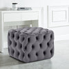 Square Grey Velvet Tufted Button Footstool Ottoman Pouffe Foot Rest Stool Seat
