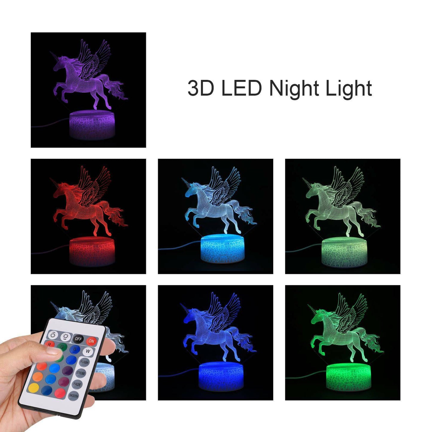 3D Unicorn LED Night Light USB Touch Colour Changing Table Lamp Kids Xmas Gifts