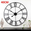 LARGE WALL CLOCK METAL BIG ROMAN NUMERALS GIANT OPEN FACE HOME DECOR 40CM BLACK