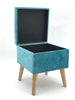 Blue Ottoman Footstool With Lift Up Storage Lounge Padded Footstool Velvet