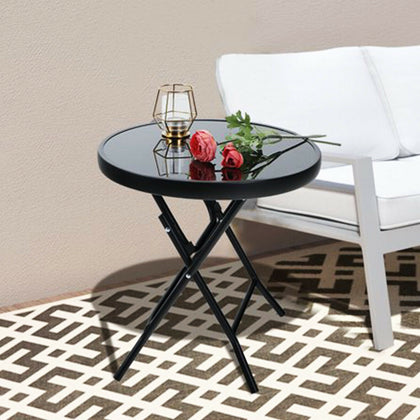 Indoor Outdoor Garden Bistro Black Round Coffee Table Folding Dining Table Patio