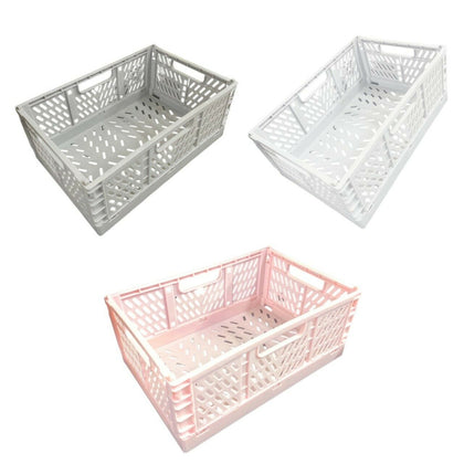 2 X Folding Collapsible Plastic Storage Crates Boxes Cosmetic Stackable Basket