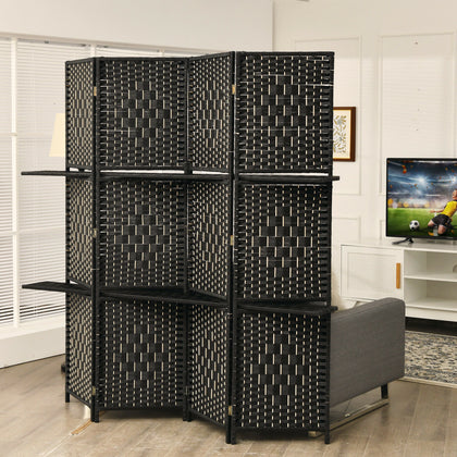 4-Panel Room Divider 180cm Folding Privacy Screen W/ 2 Removable Display Shelves