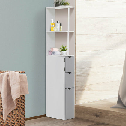 HOMCOM Bathroom Storage Cupboard Thin Cabinet Unit Shelf White w/ Drawers