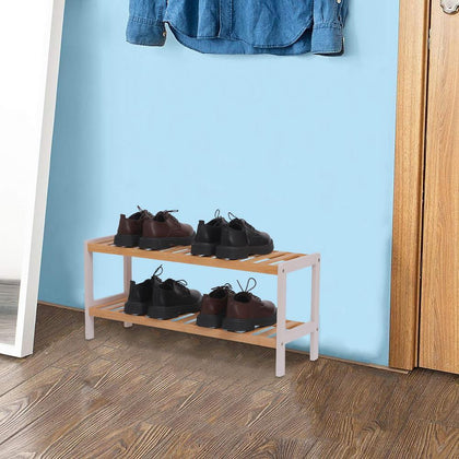 2 Tier Wood Shoe Rack Storage Shelf Stand Hallway 6-8 Pairs of Shoes