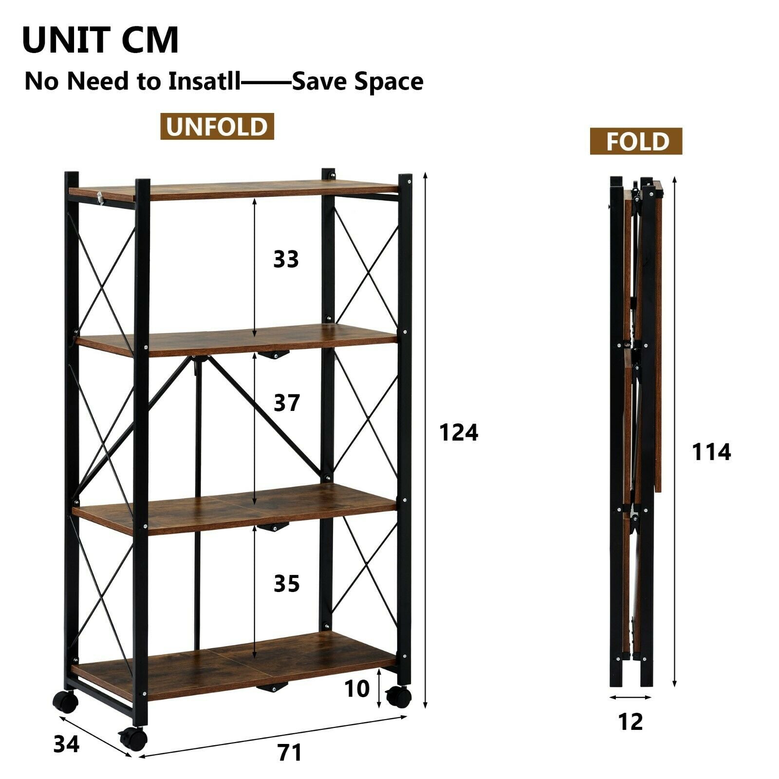 4-Tier Foldable Bookcase Ladder Shelf Bookshelf Plant and Flower Stand Storage