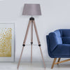 Free Standing Floor Lamp Bedside Light Tripod Holder Fabric Shade Grey