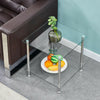 2 Tier Sofa Bed Side Table with Storage Shelf Square Glass Living Room Bedroom