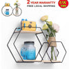 Floating Wooden Mteal Shelf Double Hexagon Storage Rack For Home Wall Decoration