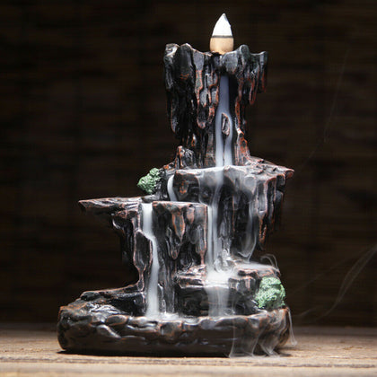 Ceramic Mountain Waterfall Backflow Smoke Handcraft Incense Burner Censer Holder