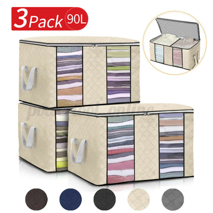 3Pcs Large Clothes Storage Bags Wardrobe Zipped Organizer Cube Closet Boxes