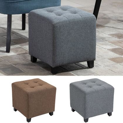 Tufted Ottoman Linen-Touch Fabric Upholstered Footstool Footrest Coffee Table