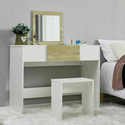 Flip-up Mirror Jewelry Storage Dressing Table Desk Stool Set Bedroom Furniture
