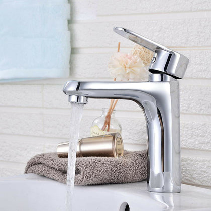 Chrome Finish Brass Single Hole Wash Basin Faucet Bathroom Vanity Sink Mixer Tap