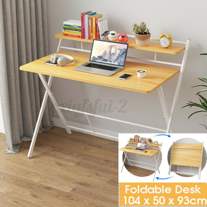 Large 2 Tier Folding Computer Desk PC Laptop Table with Shelf Home Office Study