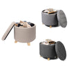Round Footstool Ottoman Linen Footrest Storage Cover Seat Toy Box Home Bedroom