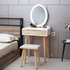 Modern Dressing Table Stool Set Makeup Mirror with LED Lights Wooden 2 Drawers