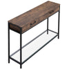 Rusitic Wooden Hallway Console Table With Storage Drawers Glass Shelf Metal Legs