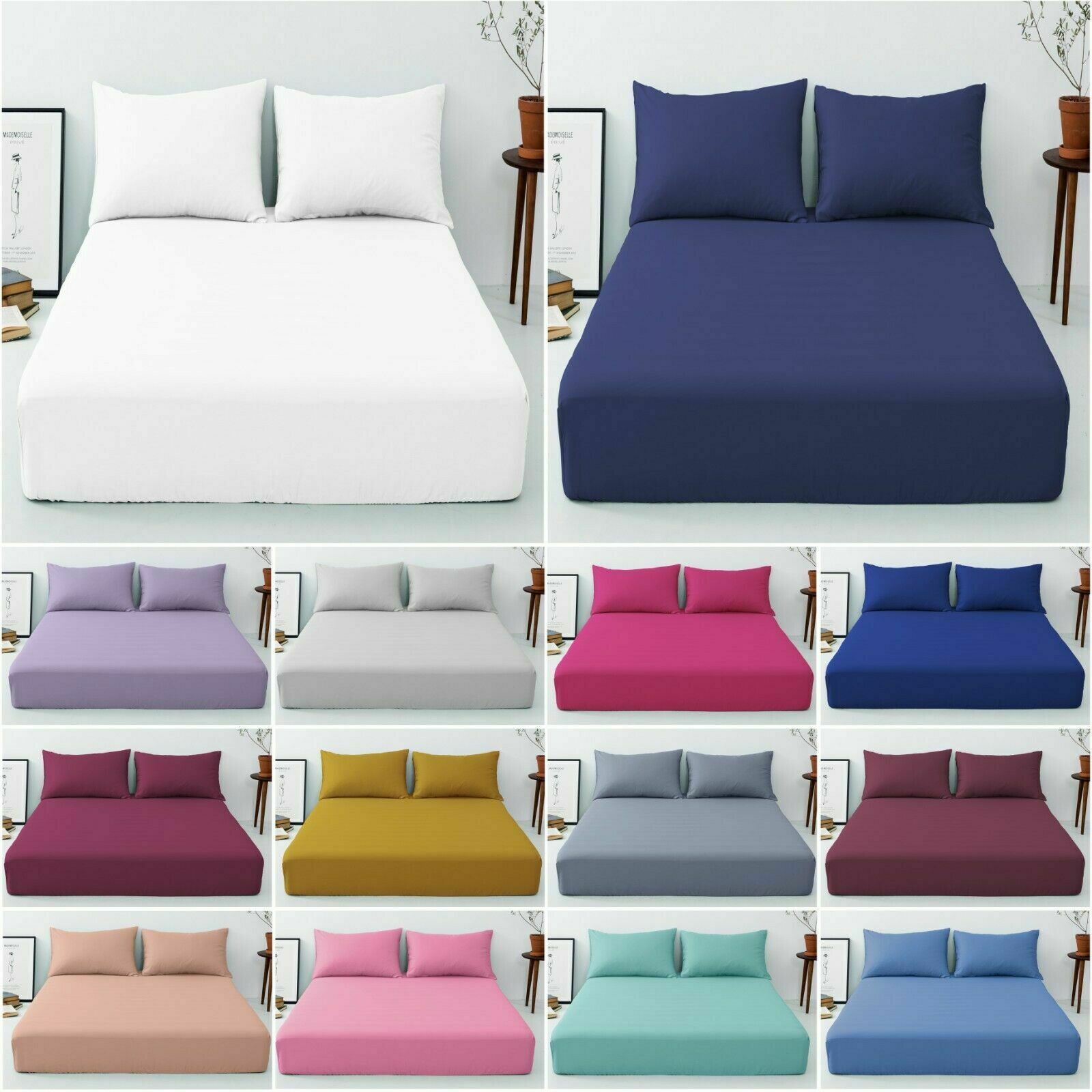 Full 25cm Fitted Sheet Bed Sheets 100% Poly Cotton Single Double King King Size
