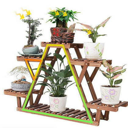 6 Tiered Stable Triangular Structure Wood Plant Stand Shelf Outdoor Corner Rack