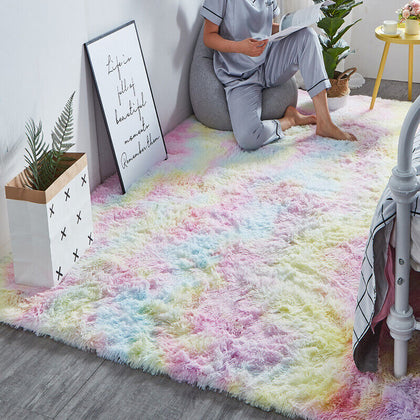 Rainbow Fluffy Rugs Anti-Skid Shaggy Area Rug Dining Bedroom Carpet Floor Mat