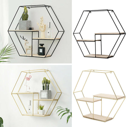 Metal Wall Shelf Rack Storage Craft Industrial Style Home Decor Shelf Black/Gold