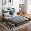 King Size Bed Frame Metal Bed Platform LED Lights Headboard & 4 Storage Drawers