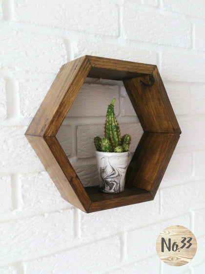 Handmade Wooden Hexagon Shelf/ Walnut