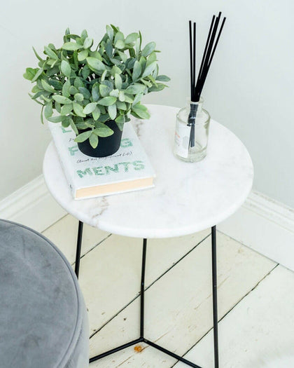 Solid Marble Side Table - Black Legs