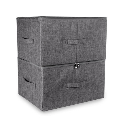 Fabric Storage Boxes with Zip Lid Set of 2 Bathroom & Office Organisation Pukkr