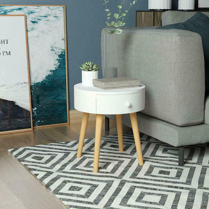 Bedside Table Cabinet Nightstand Bedroom Storage Furniture With Drawers MDF Weiß