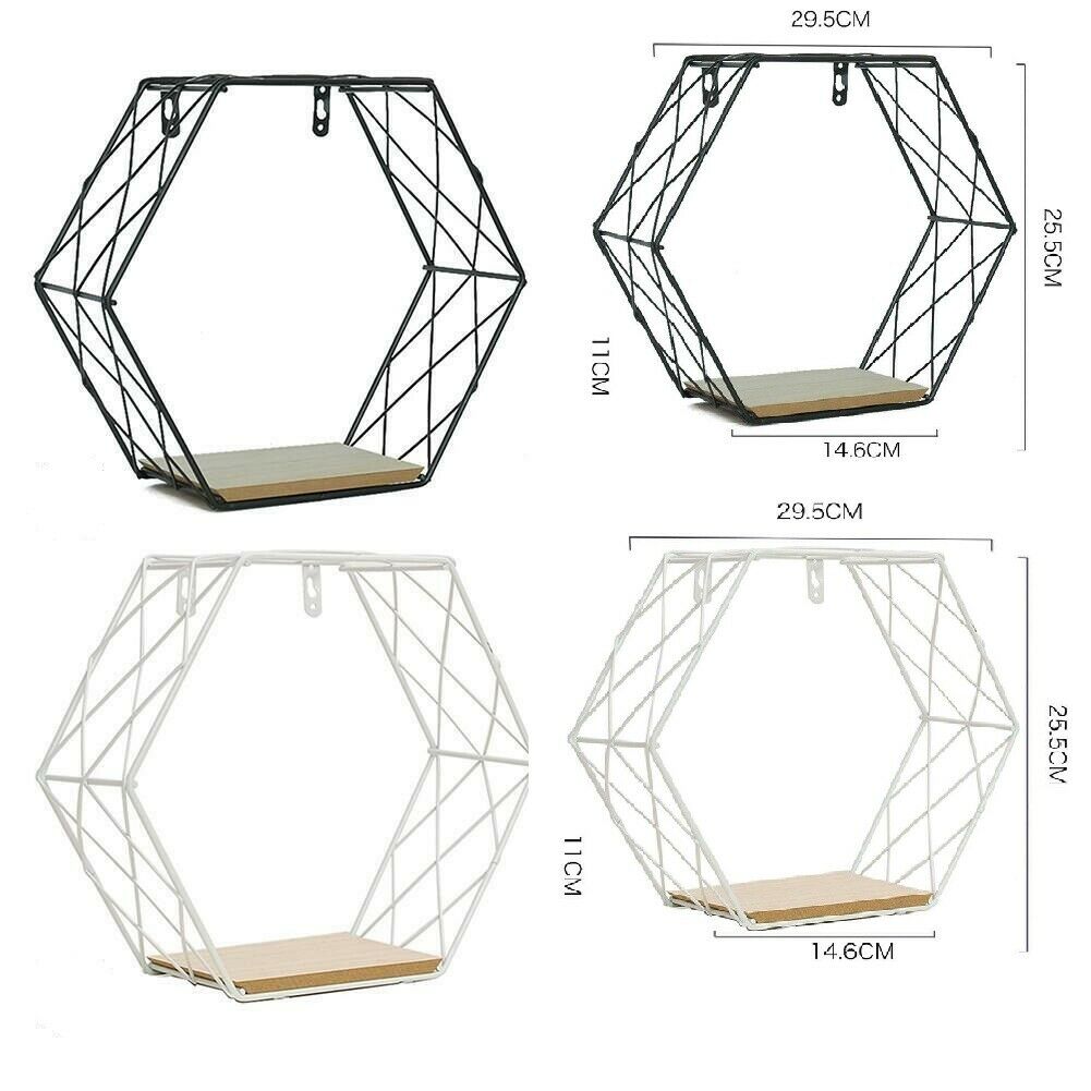 Geometric Hexagon Wall Wire Shelf Storage Holder Wood Rack-Shelves Trelli Design
