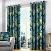 Tropical Eyelet Curtains Palm Leaf Print Ready Made Lined Ring Top Curtain Pairs