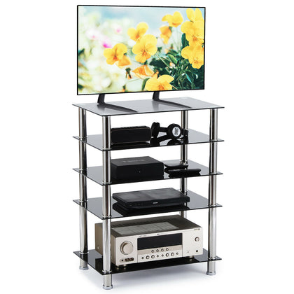 HiFi Stand Glass Cabinet Rack AV Shelf 5-Tiers Audio Entertainment Media