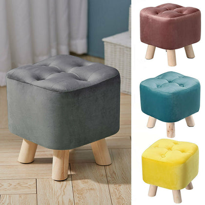 Luxury Padded Wooden Footstool Ottoman Square/Round Pouffe Stool Wood 4 Legs UK