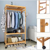 Heavy Duty Hallway Wooden Rail Clothes Hanging Garment Rack w/ Strengthened Rods