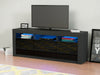 Modern TV Unit Cabinet Stand - Black Matt Body & High Gloss Doors RGB LED Light