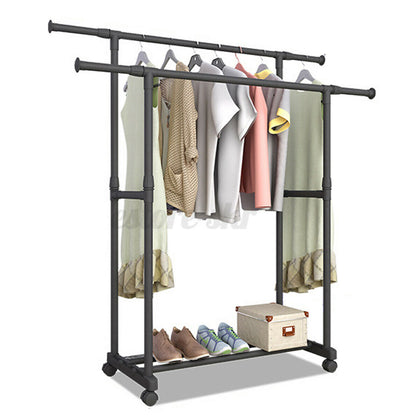 Single/Double Adjustable Closet Hanger Organizer Storage Rail Clothes Ra