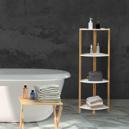 Corner Shelf 4 Tier Bamboo Bathroom Storage Shelves Organizer Rack Display Unit